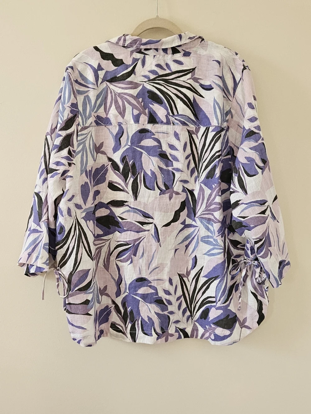 NWT C&C California 100% LINEN Purple on White Leaf Print Tunic Top Plus Size 2X - Picture 6 of 10